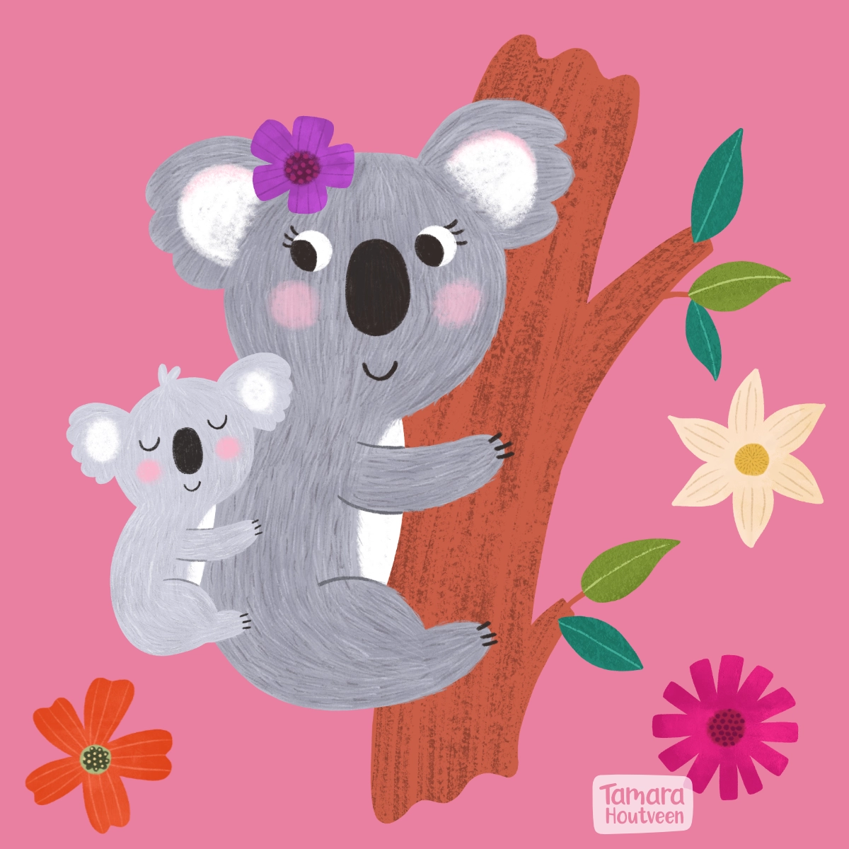 Koala with baby illustration, by Tamara Houtveen
