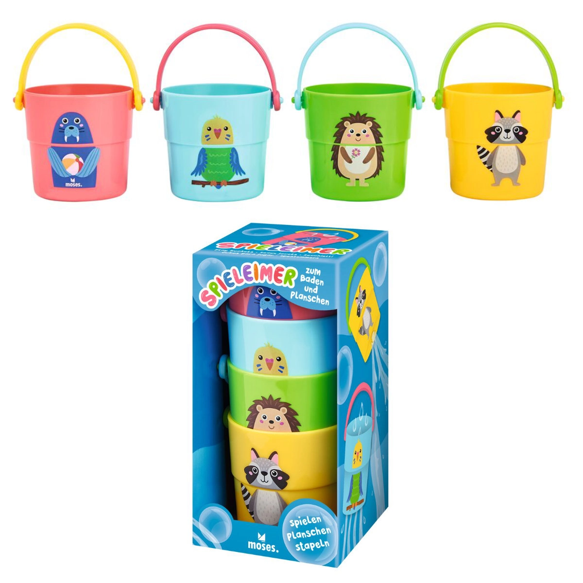 Water play buckets, designed for Moses Verlag