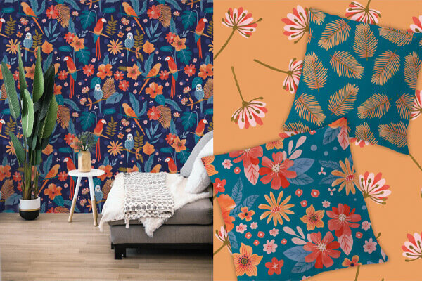 New tropical birds & tropical floral pattern collection