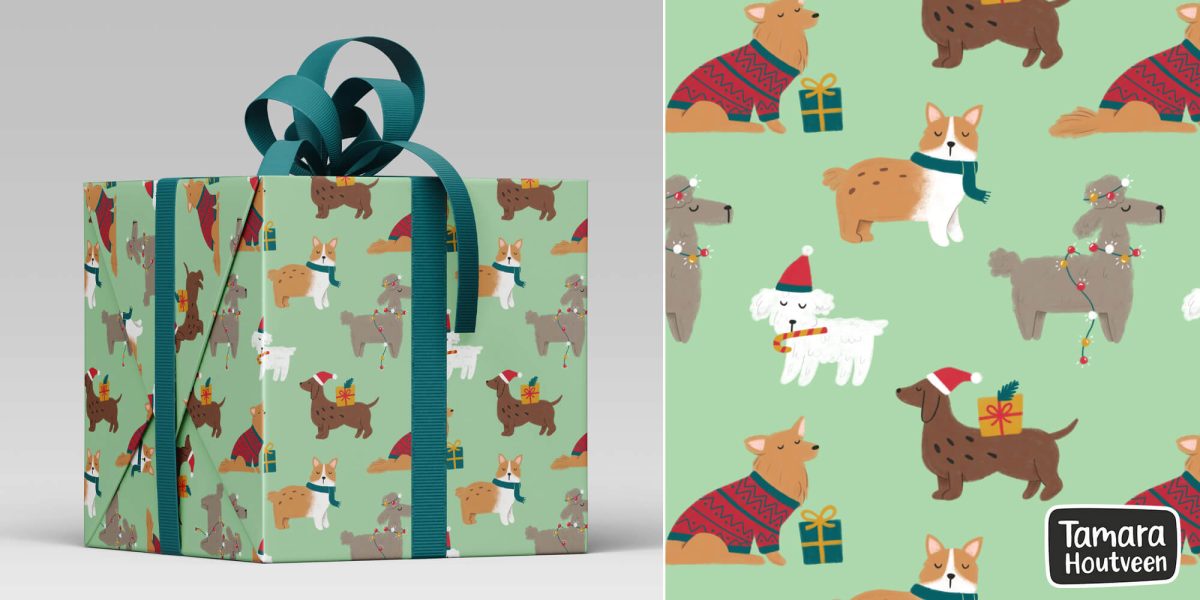 Christmas dogs surface pattern by Tamara Houtveen