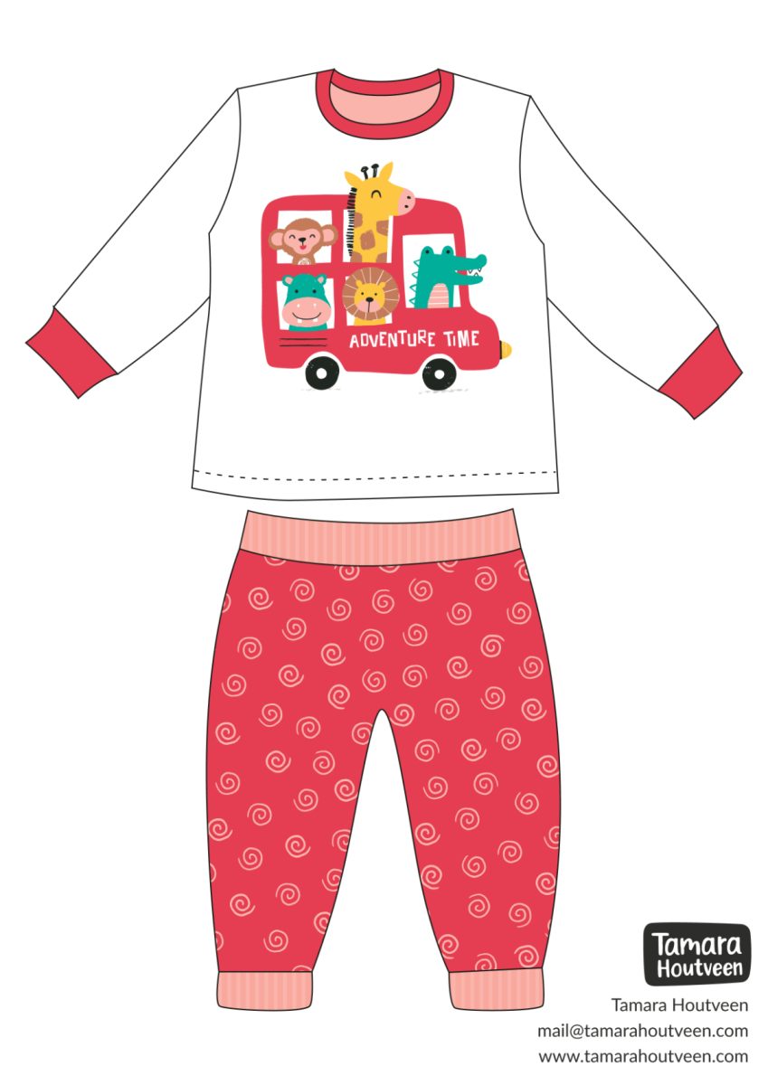 Baby pajamas mockup bus adventure time surface pattern designs for baby’s