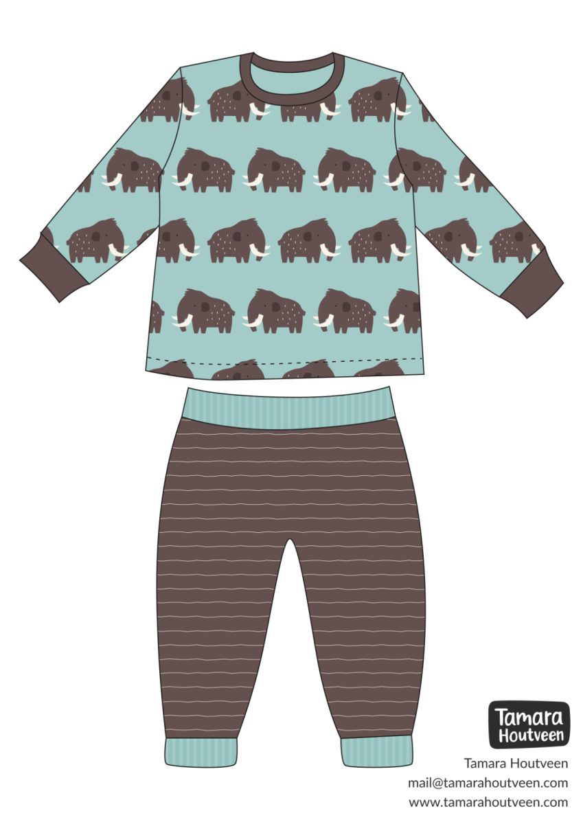 Mockup of pajamas for baby's with a mammoth design